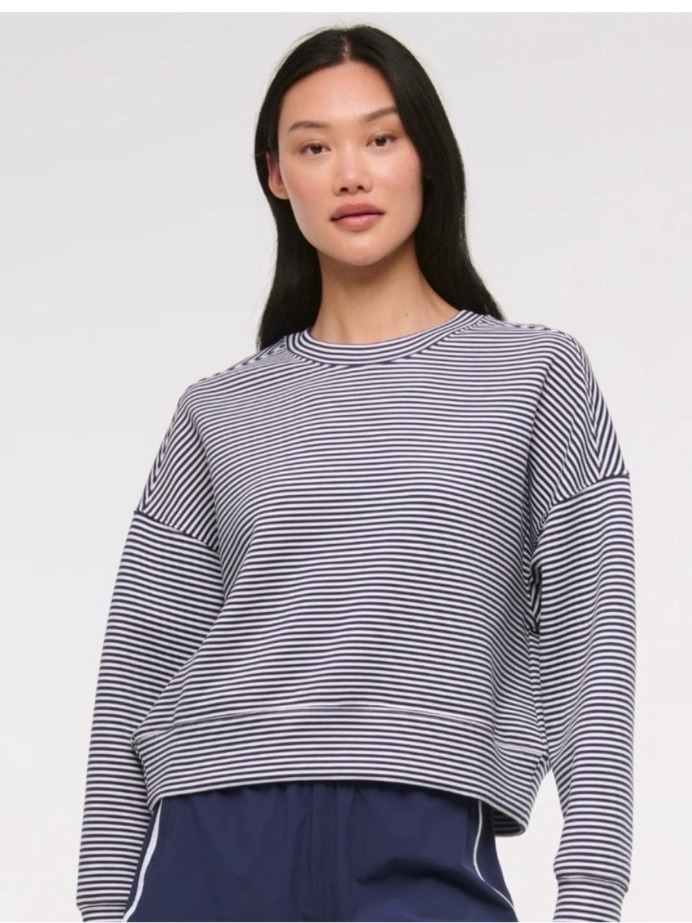 Abercrombie & Fitch YPB Smoke and White Striped Crew Sweatshirt